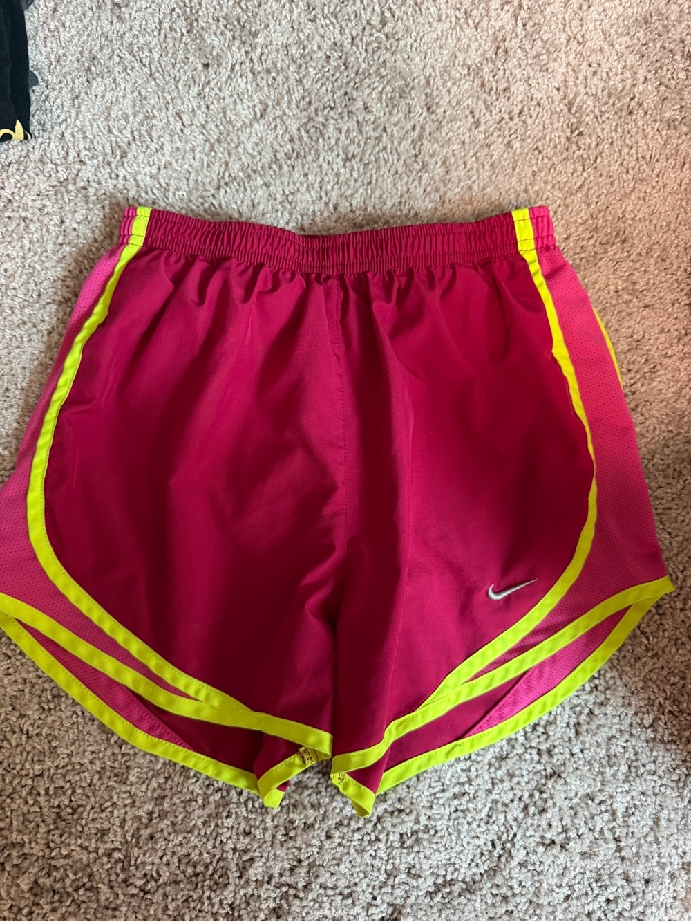 Nike Women's Hot Pink Athletic Shorts with Yellow Trim